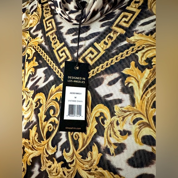 AFRM Shailene Turtleneck Mesh Midi Dress Leopard Vintage Chain Print Medium - Picture 3 of 4